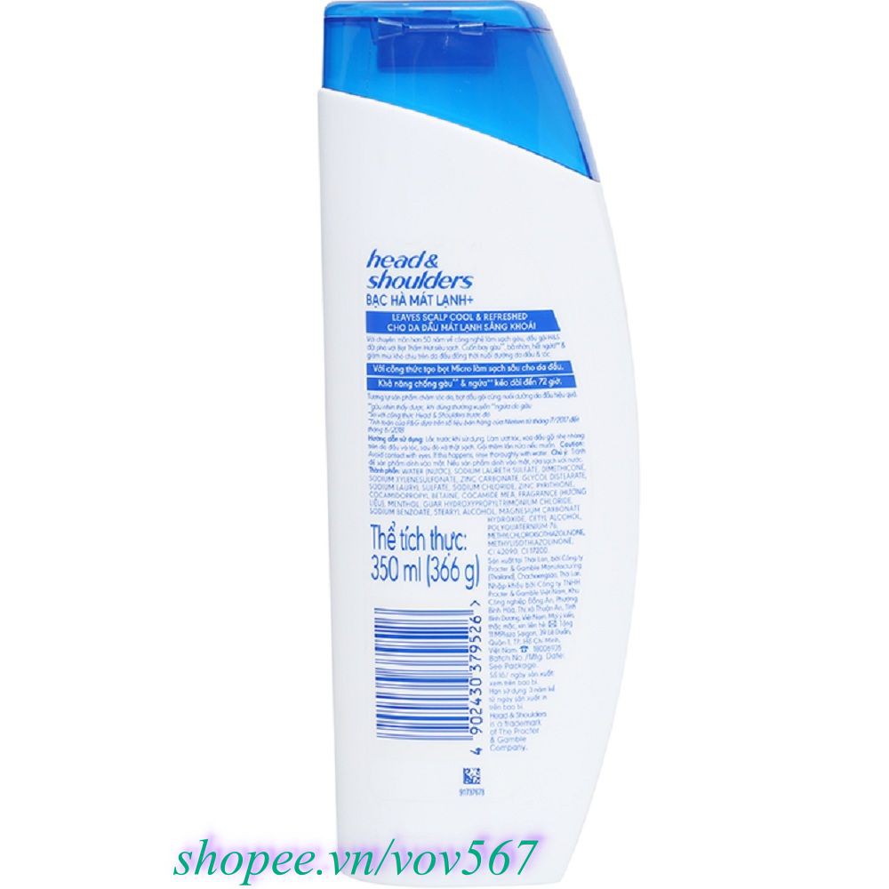 Dầu Gội Head & Shoulders 350ml Bạc Hà Mát Lạnh Chính Hãng.