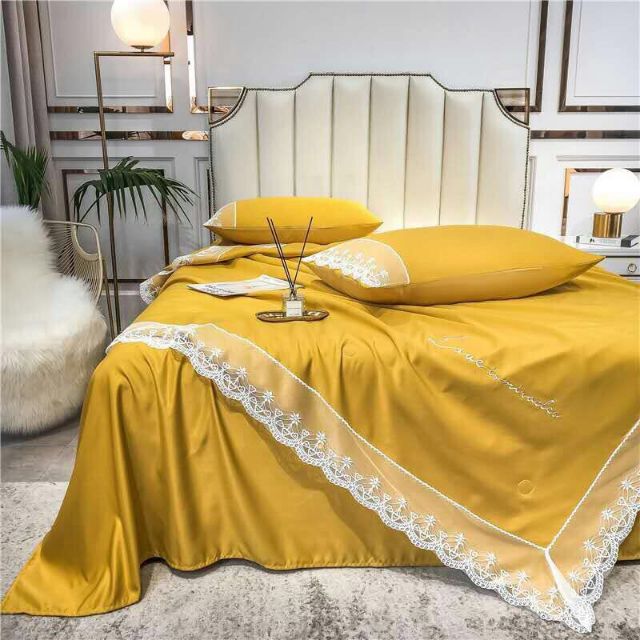 BỘ CHĂN GA GỐI TENCEL 80S LẠNH 4 MÓN( chăn trần bông)