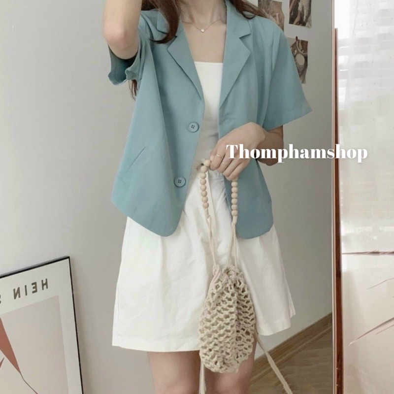 Áo véc blazer cộc tay dáng ngắn Hàn Quốc Vintage nhiều màu _ SHOP THƠM PHẠM