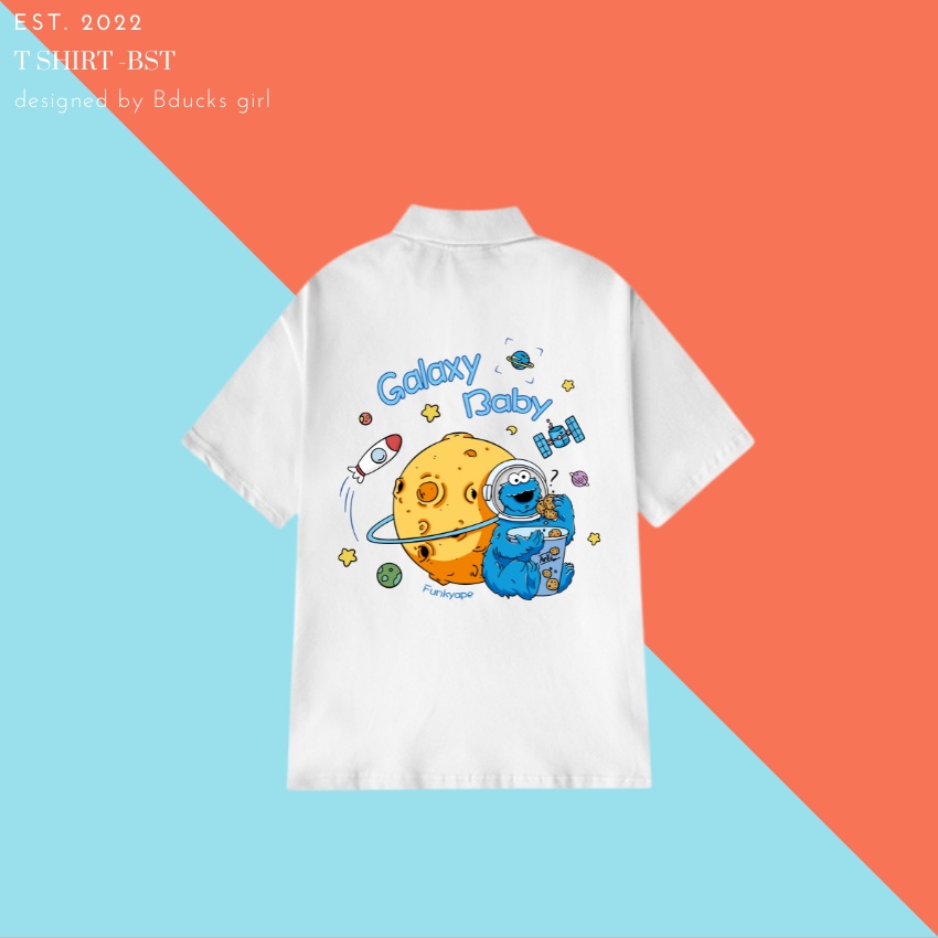 Áo polo có cổ tay ngắn form unisex nam nữ Galaxy Xanh chất liệu cá sấu- Bduck Girl