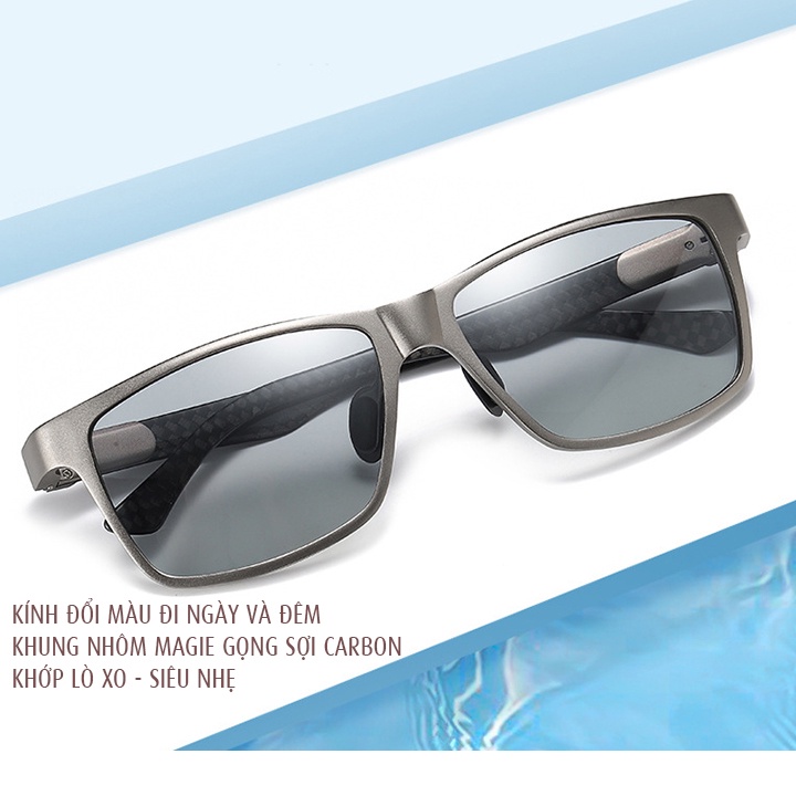 Mắt kính nam phân cực polarized, đổi màu, chống chói, chống tia UV400, khung nhôm magiê gọng sợi carbon bền nhẹ - MK2201