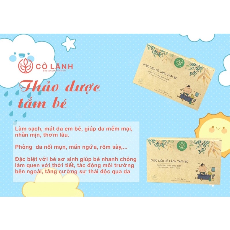 Dược liệu tắm bé Cỏ Lành 250G - Giúp làm sạch, mát da em bé, giúp da mềm mại, nhẵn mịn, thơm lâu