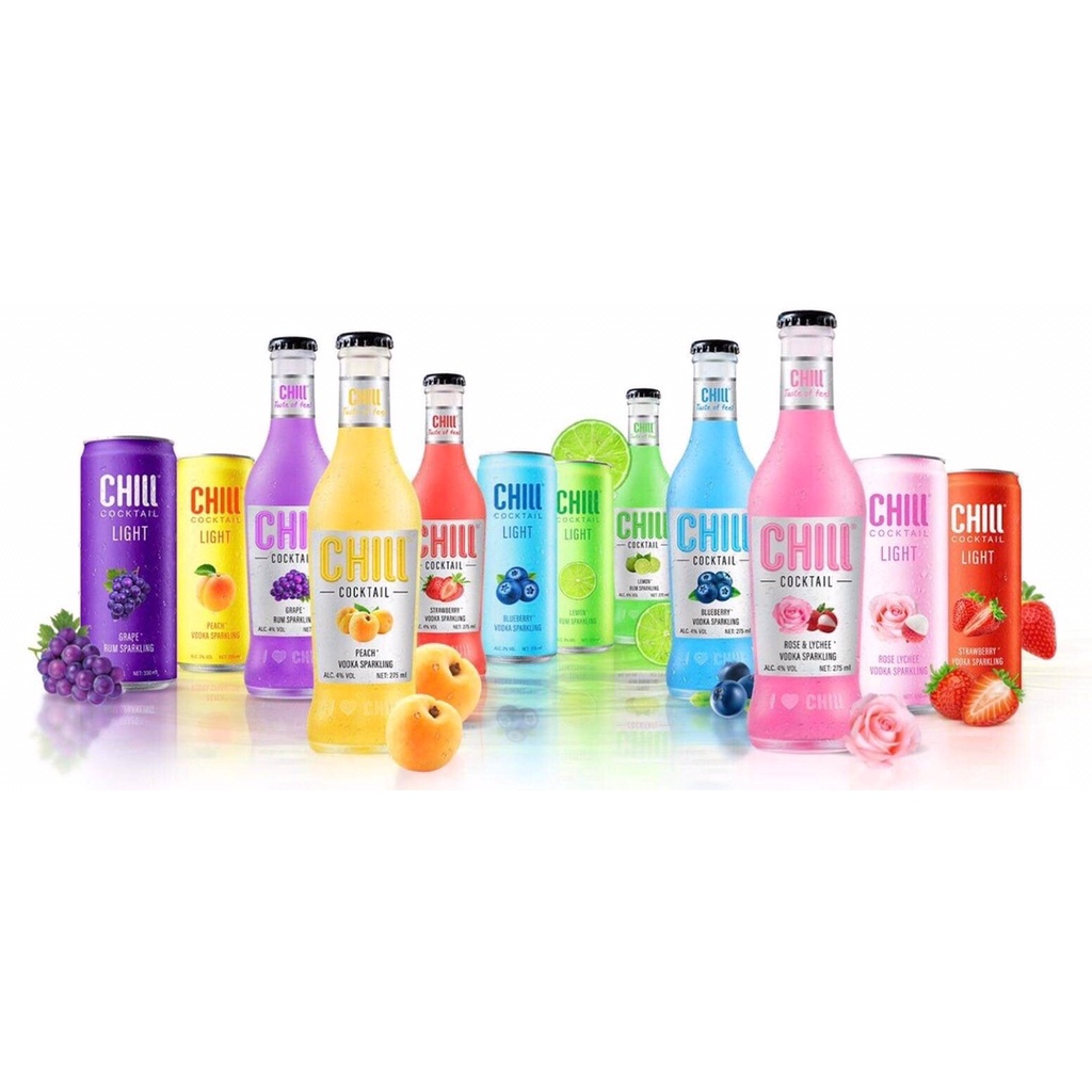 Nước Trái Cây Lên men Chill Cocktail Light Strawberry Vodka Sparkling 3% 330ml- Vị Dâu