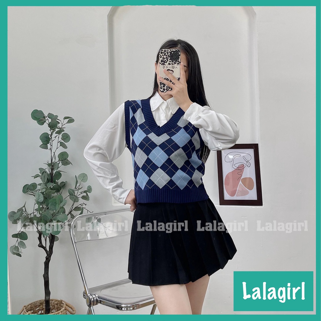 Áo gile len nữ họa tiết caro nhiều màu