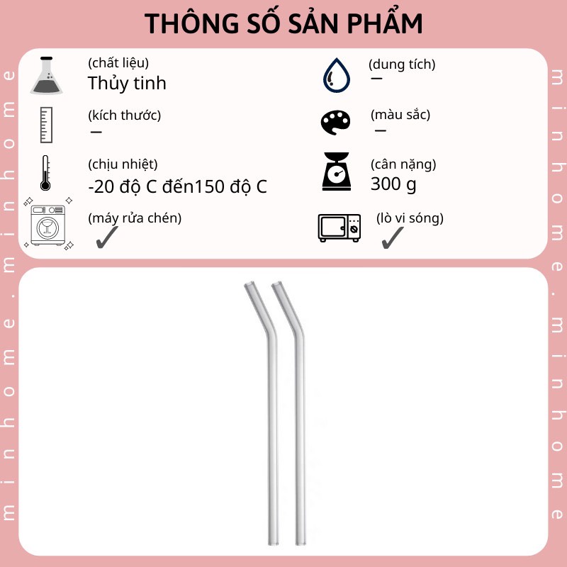 Ống Hút Thủy Tinh Trơn Thẳng Và Cong Nhiều Màu Có Thể Tái Sử Dụng MinHome.