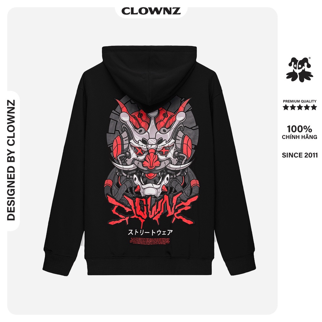 Áo hoodie local brand Clownz Oni Cyber vải nỉ bông, unisex nam nữ, form rộng