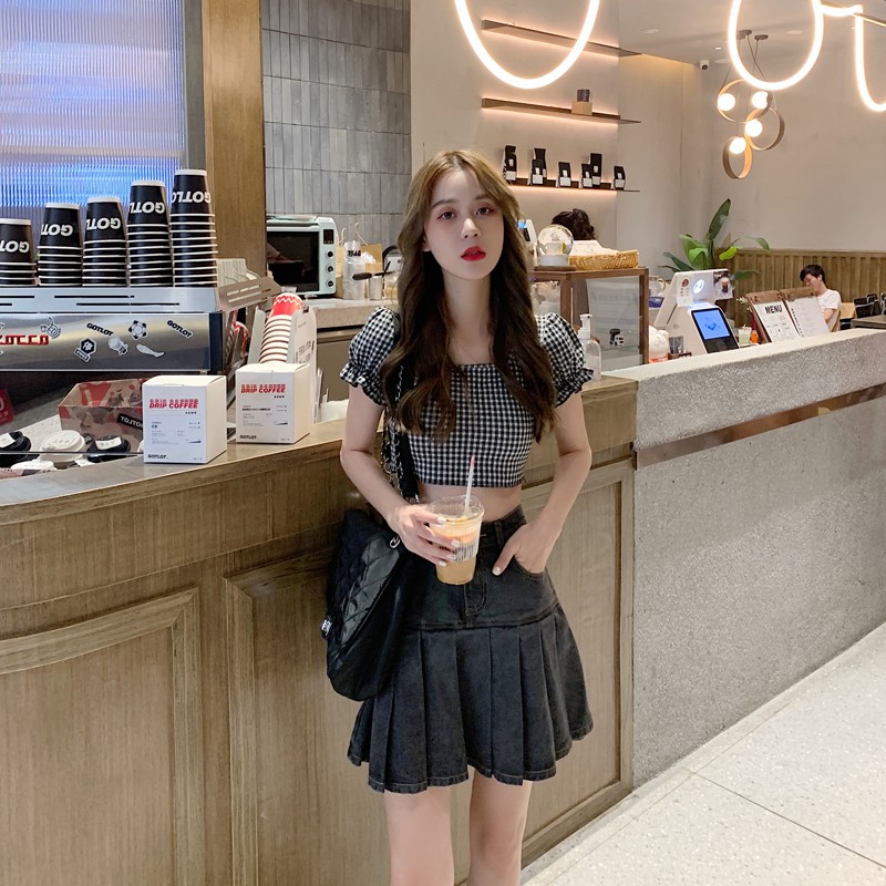 Xiaozhainv Chân Váy Jean Chữ A Lưng Cao Phong Cách Xếp Ly Thời Trang Mùa Hè Năng Động Cho Nữ | BigBuy360 - bigbuy360.vn