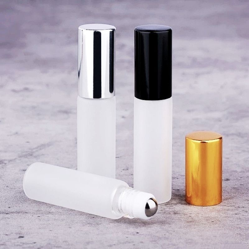 5lọ 5Ml thủy tinh bi lăn bằng thép kim loại nắp vàng ánh kim Bạc Đen có thể chọn lựa màu sắc chai đựng tinh dầu son môi