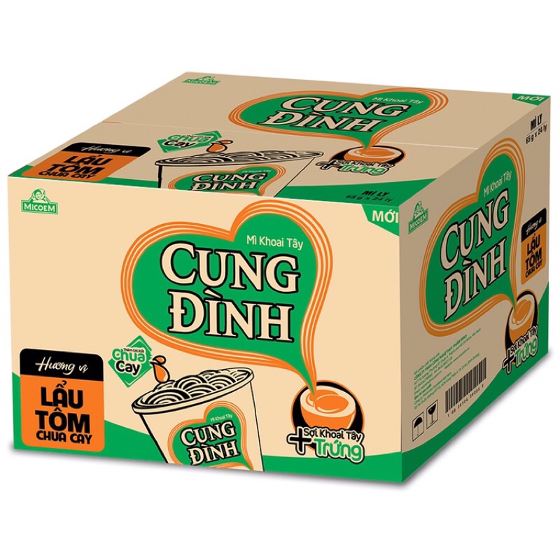 Thùng mì ly Cung Đình Khoai tây Lẩu tôm chua cay (24 ly)
