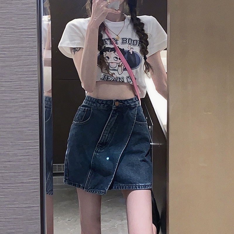 Chân Váy Jeans Lưng Cao Dáng Chữ A Plus Size Cho Nữ