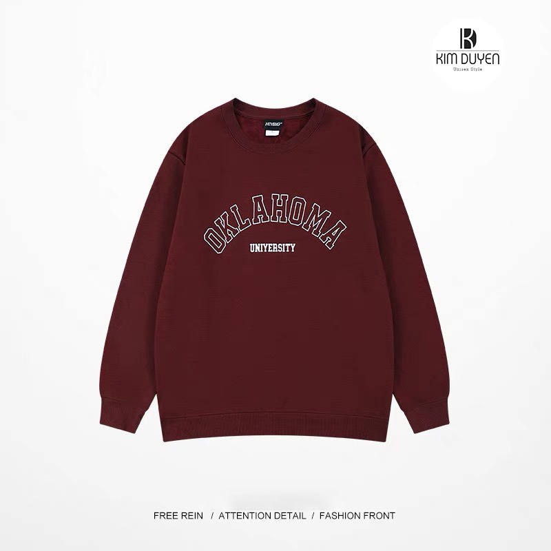Áo Sweater In Chữ OKLAHOMA Cực Xinh Áo Sweater Tay Bồng Chất Nỉ Ngoại Dày Dặn Form Rộng Freesize Unisex Ảnh Thật