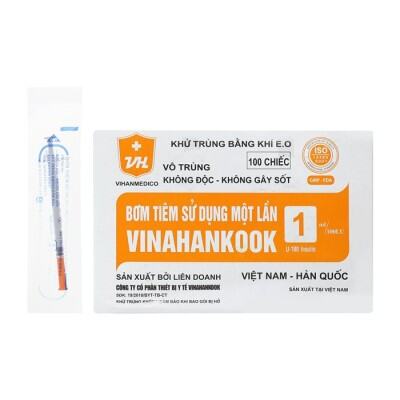 lẻ 1 cây  bơm tiêm tiểu đường Vinahankook 1ml 100IU 30G 13mm tiêm meso