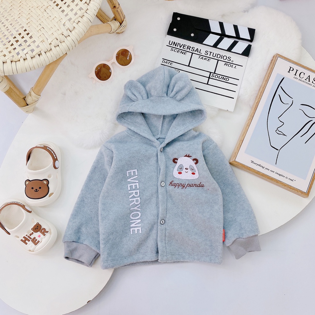 [Form ôm] Áo khoác nỉ lông có mũ in hình gấu Panda cho bé, áo khoác mặc thu đông cho bé sơ sinh