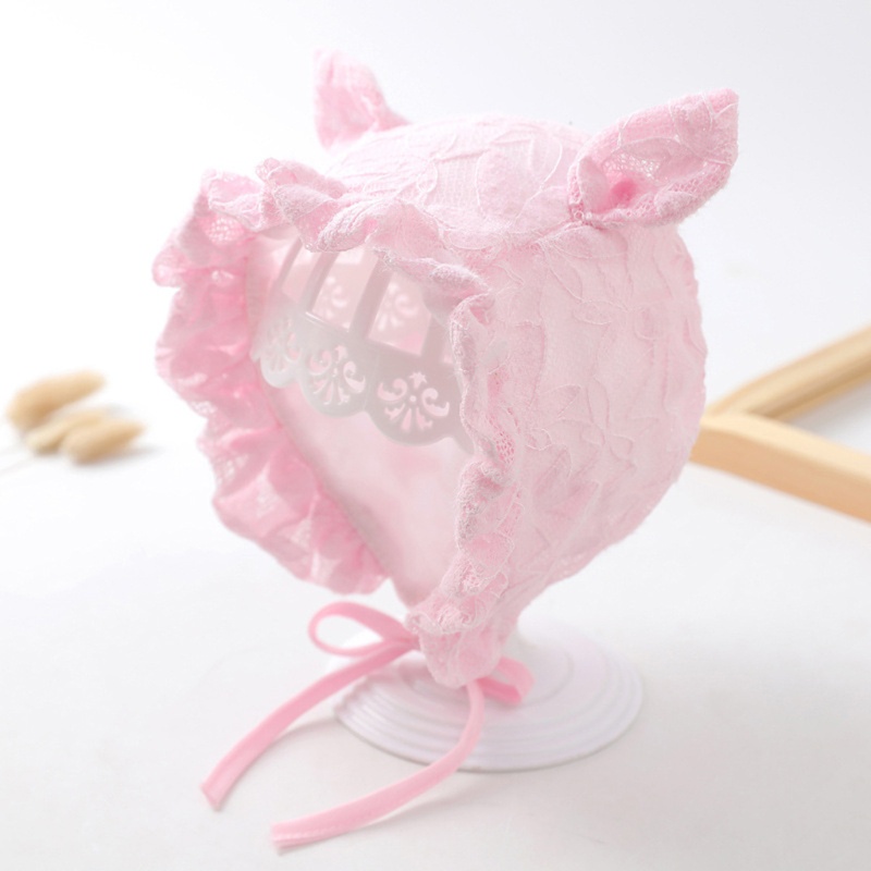 Mũ Trùm Đầu Vải Cotton Phối Ren Dễ Thương Thoáng Khí Dành Cho Bé Gái