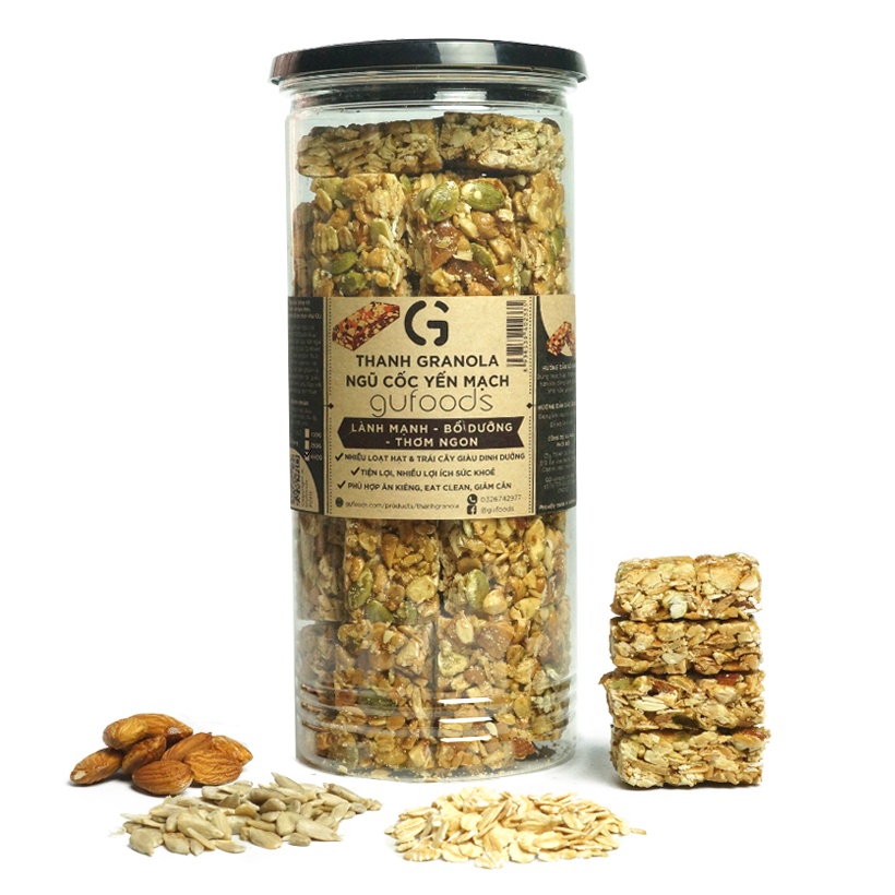 Thanh granola ngũ cốc yến mạch GUfoods - Giàu chất xơ & protein, Lành mạnh, Bổ dưỡng (40g 100g 250g 440g) thumbnail