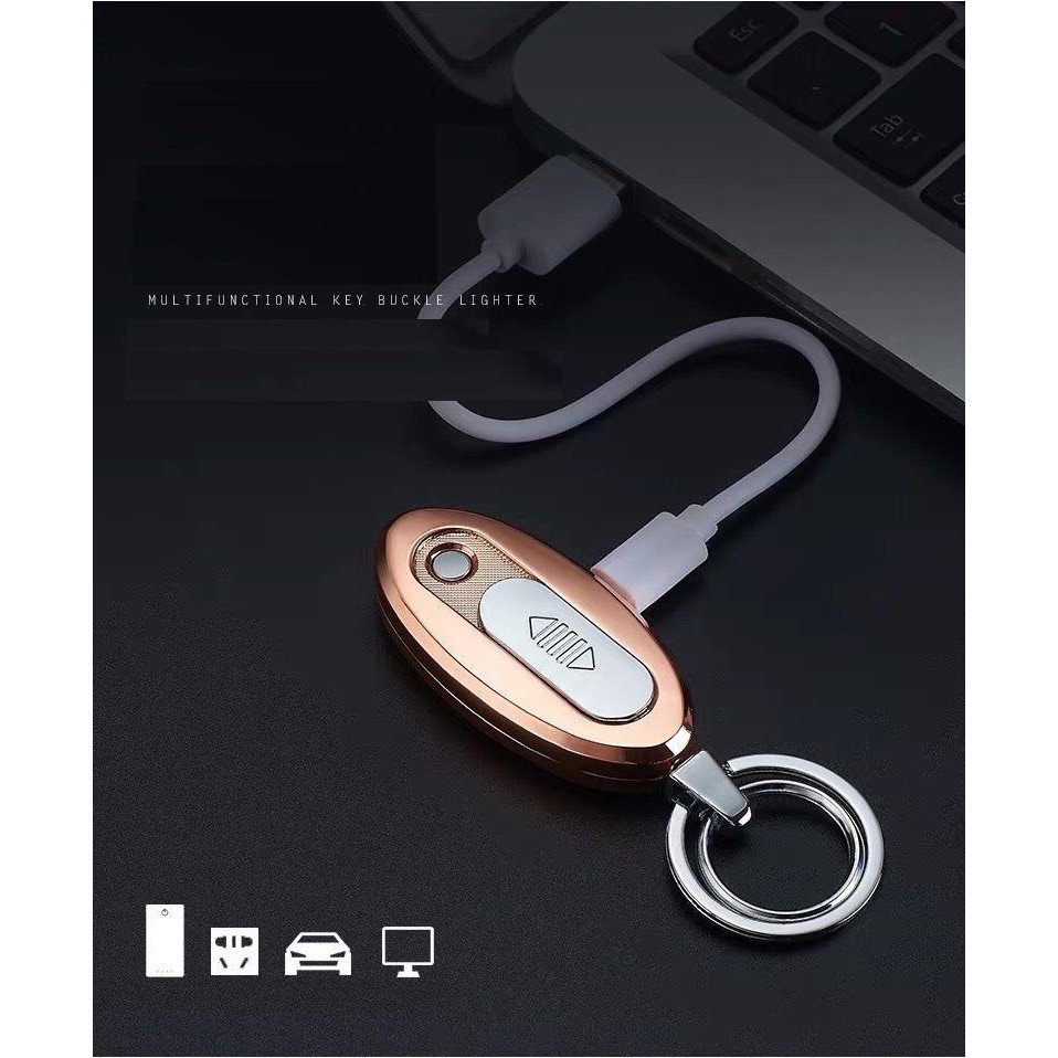 Bật điện tử sạc USB kiêm móc chìa khóa tặng móc đeo chìa khóa shopaha247 màu đen