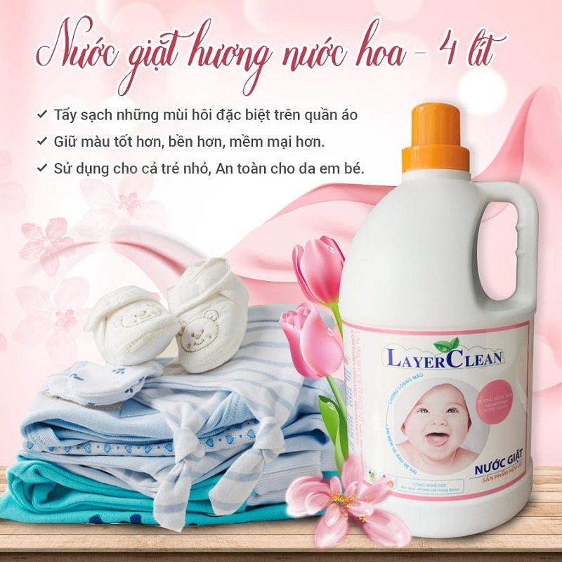 Nước giặt Hữu Cơ LayerClean 4 lít hương Nước hoa - Chống loang màu, làm mềm và bảo vệ vải, Bảo vệ da tay