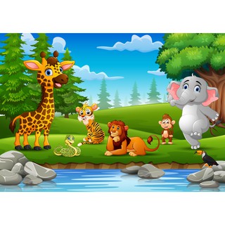 Tranh dán tường Tranh trang trí phòng em bé thế giới động vật đáng yêu, tranh dán tường 3d hiện đại (tích hợp sẵn keo)