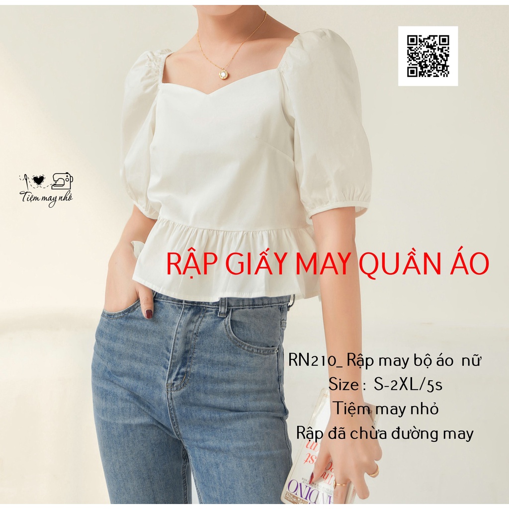 RN210_rập giấy may áo croptop tay bồng nữ