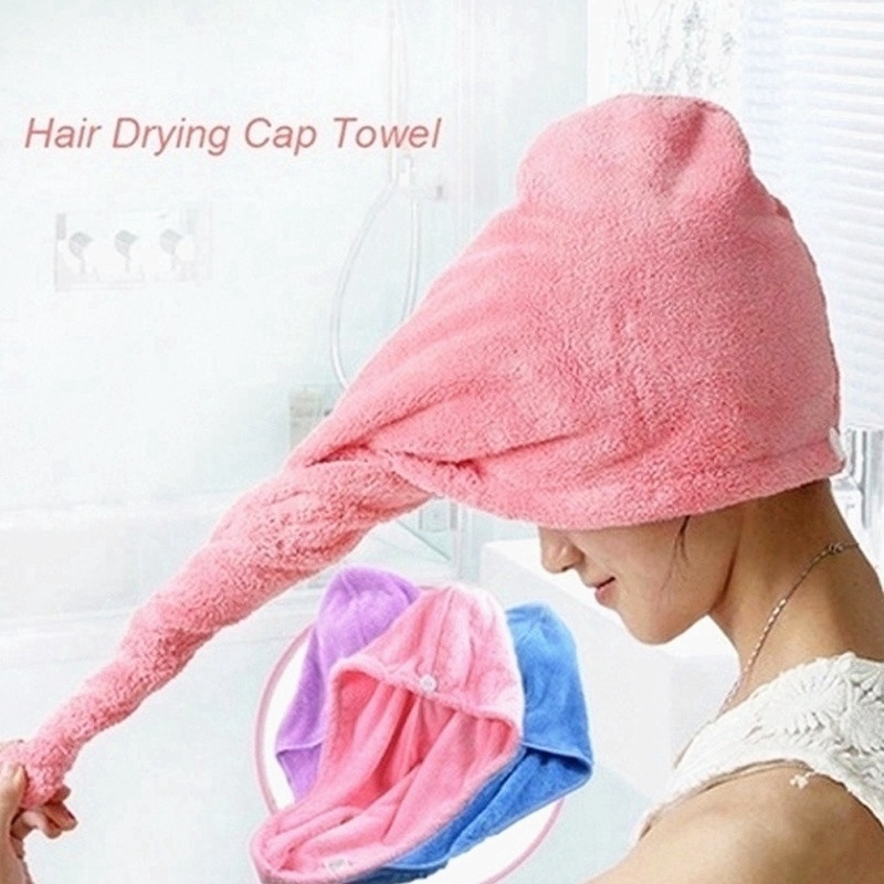 Microfiber Strong Water Absorbing Microfiber Dry Hair Towel Wrap Shower Cap Candy Color Girls Bathroom Accessories