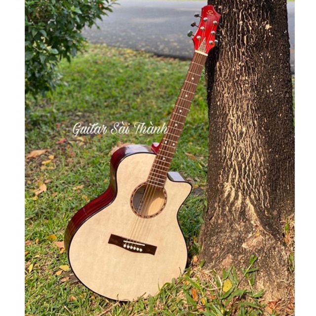 Đàn Guitar Acoustic ST.Real Guitar Sài Thành Mã X1 gỗ POLYWOOD EBONY vân gỗ thật kích thước full size