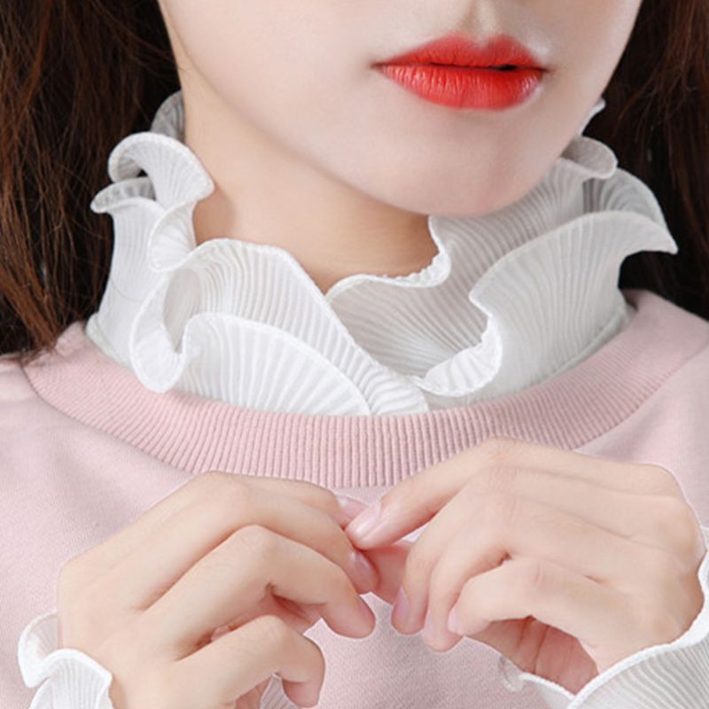 san* Women Sweet Layer Agaric Ruffles Stand False Fake Collar Button Down Half-Shirt