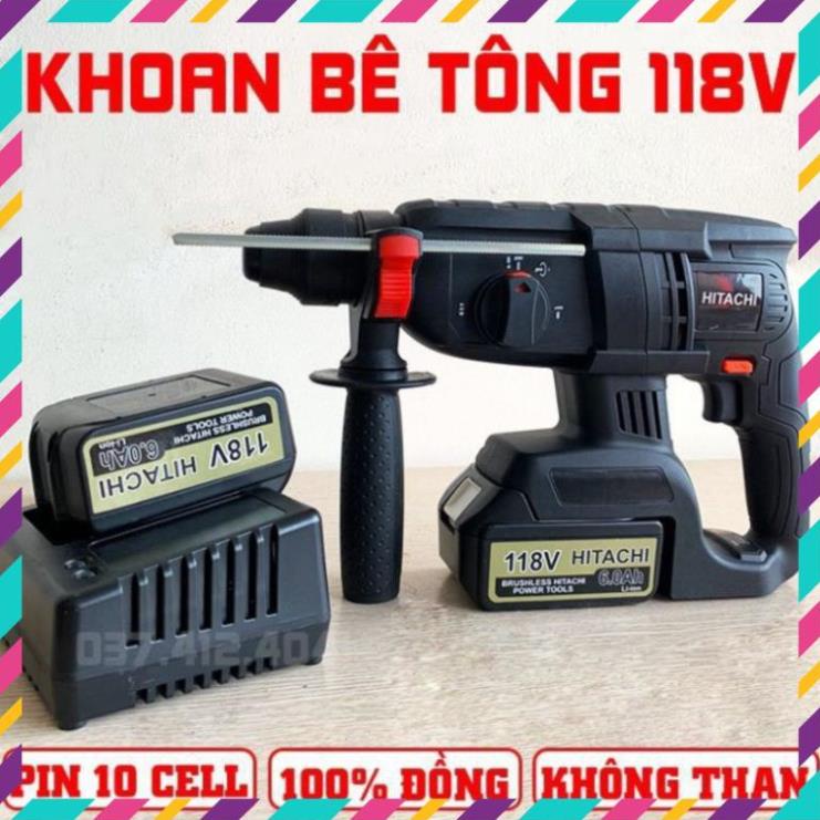 Máy Khoan Bê Tông  Pin HITACH 118v, máy khoan đục bê tông siêu khỏe siêu bên máy dùng pin tiện dụng cho công trình . .