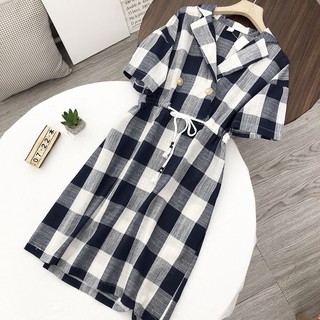 Mindy Dress - Đầm caro cột eo linen