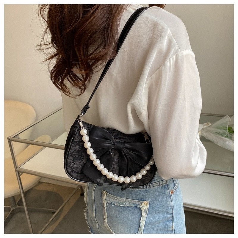 Túi Xách Đeo Vai Phối Dây Xích Ngọc Trai Thắt Nơ Thời Trang Mùa Hè Mới NB00133 2022 Dành Cho Nữ