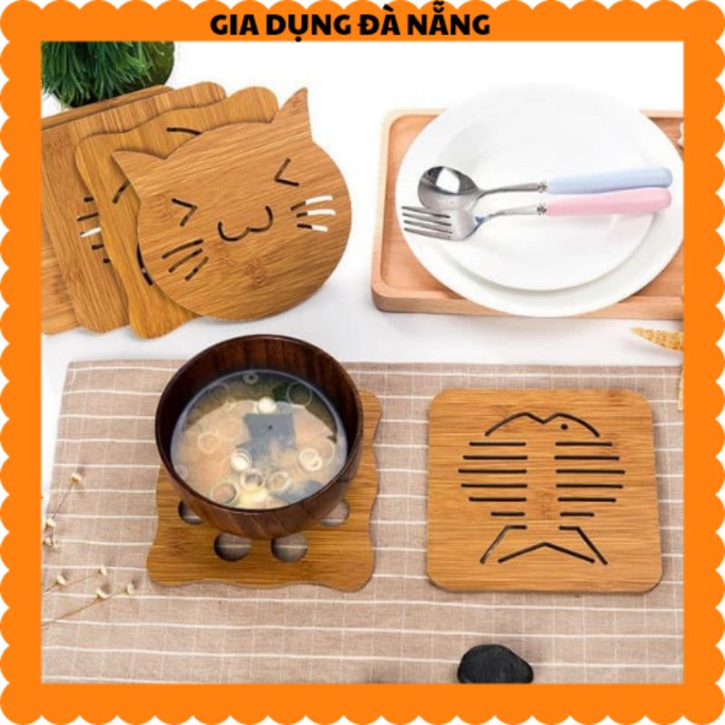 Set 5 miếng lót nồi bằng gỗ giúp cách nhiệt xoong nồi với mặt bàn, tủ đựng thức ăn (set hình ngẫu nhiên)