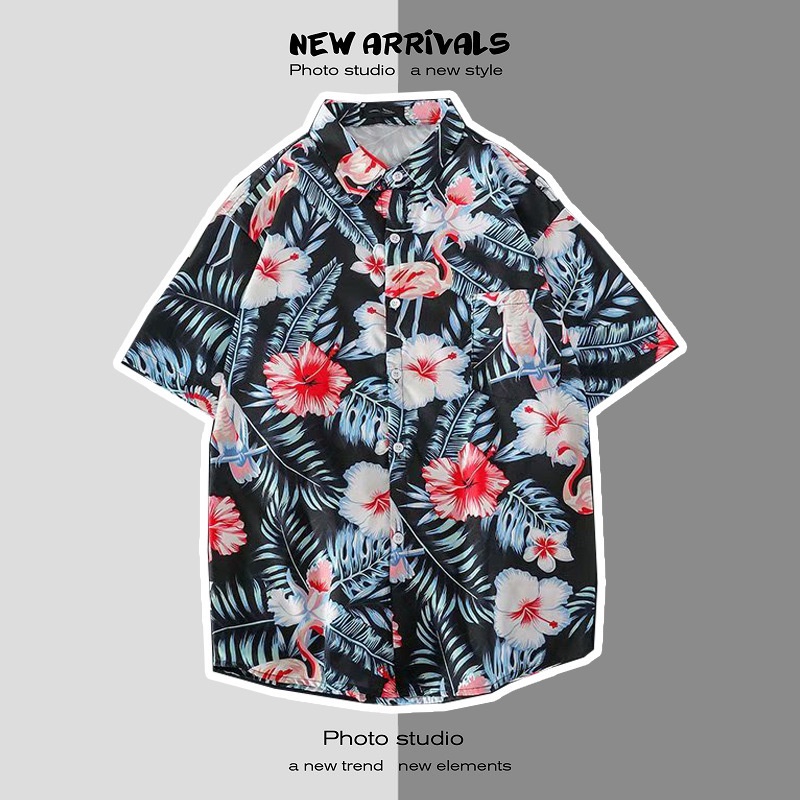 Áo Sơ Mi Đi Biển Lướt Sóng Dáng Rộng In Hình Cây Dừa Khô Nhanh Mẫu Mới Cho Nam