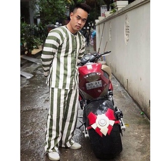 2Days(Discout 50%) Bộ Tù Trưởng Dài Tay DD Kẻ Sọc Quần Áo Phạm Nhân Pizama Nam Nữ Siêu Hot B853