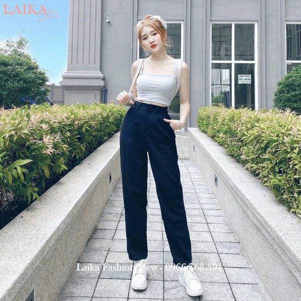 Quần tây nữ lưng cao đi học làm công sở ống đứng suông dài màu Đen Xanh dáng quần baggy vải cạp cao công sở học sinh đẹp