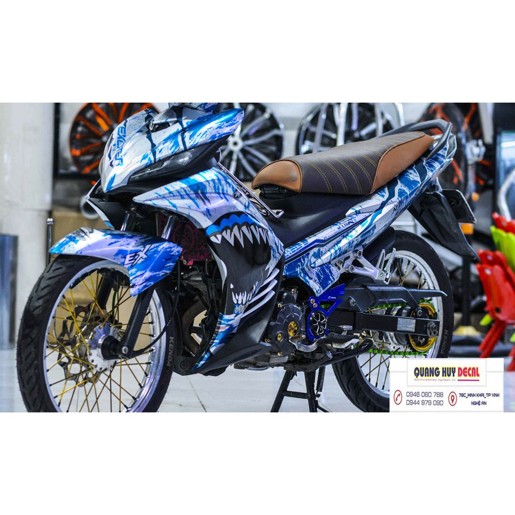 Tem trùm exciter 135 cá mập xanh trắng rỉ sét đẹp, độ team decal xe ex dán đời 2011-2014