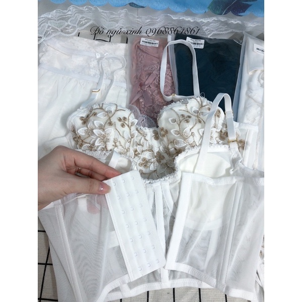 Áo Corset Cổ Điển Đệm Mỏng Có Gọng Nâng Ngực Sexy, Sét Bra Họa Tiết Hoa Thêu Nổi Đơn Giản Màu Trắng Sang Trọng | BigBuy360 - bigbuy360.vn