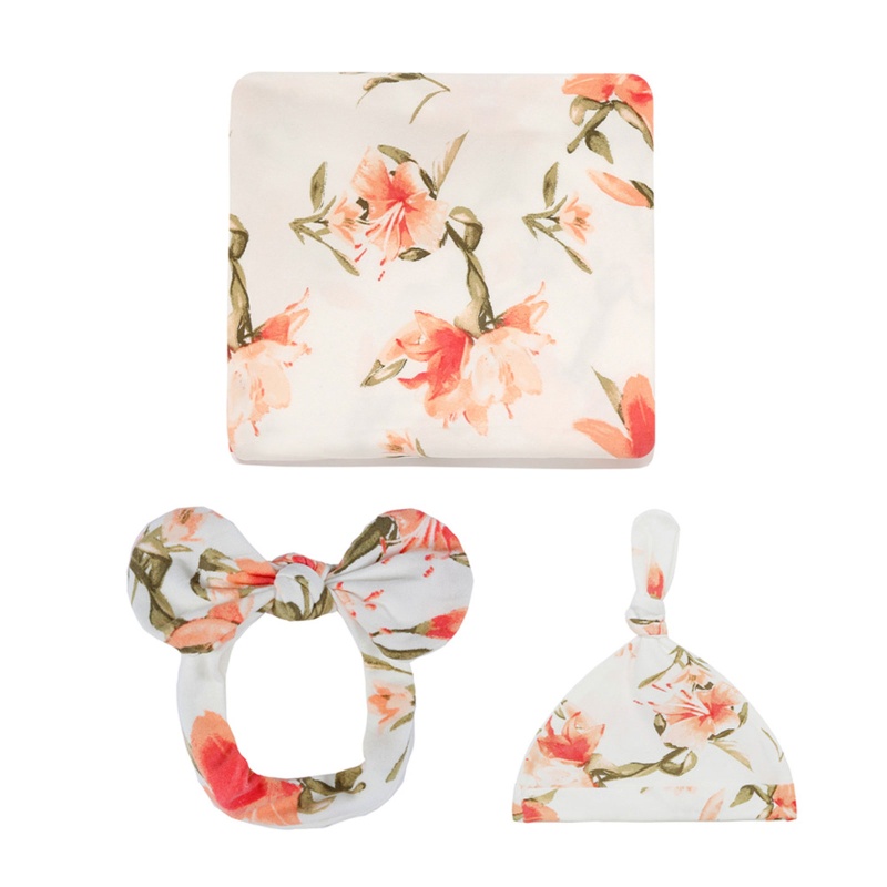 Set 3 Món Chăn Quấn Và Mũ Đội Khi Ngủ Dành Cho Trẻ Sơ Sinh