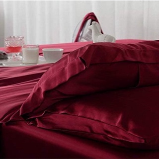 (Loại 1) Bộ Ga Gối Phi Lụa 4 Món Cao Cấp  Mát,Mềm,Mịn Lan Bedding- Màu Đỏ Mận