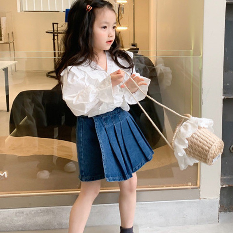 chân váy jean Xếp Ly Xinh Xắn Phong Cách Hàn Quốc Cho Bé Gái
