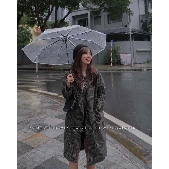 (Ảnh thật) Áo khoác dạ kẻ dáng dài có lớp lót, dày dặn the.sweaterweather TSW