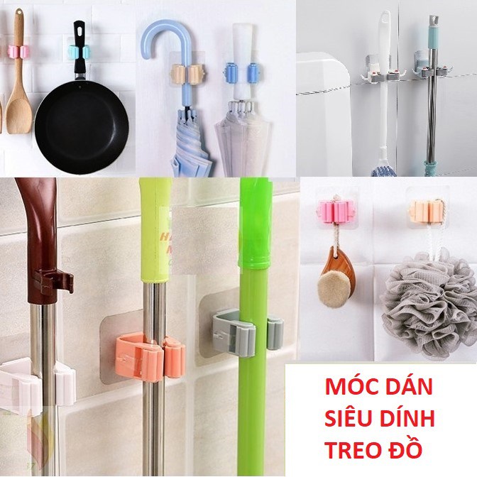 Móc dán tường kẹp giữ cây lau nhà, móc treo chổi chịu lực 6kg