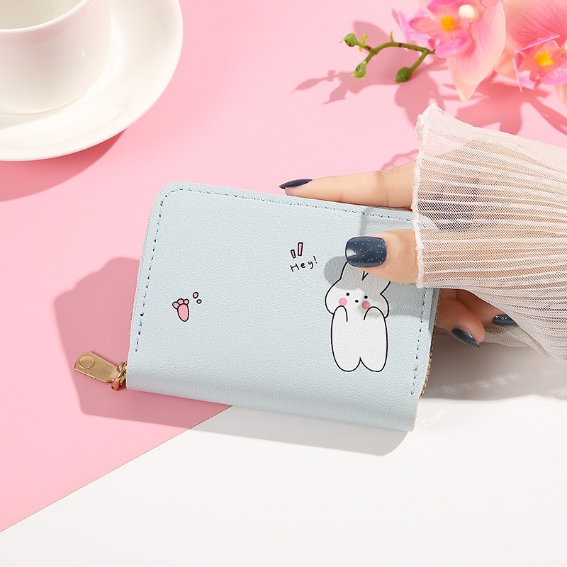 Ví Ngắn Nữ Cầm Tay Đựng Thẻ Khóa Kéo In Hình Thỏ 556 Kiểu Dáng Dễ Thương Hàn Quốc