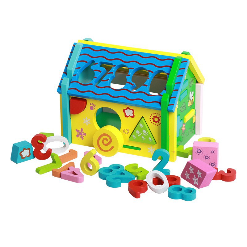 Bộ đồ chơi nhà thả hình khối và số bằng gỗ