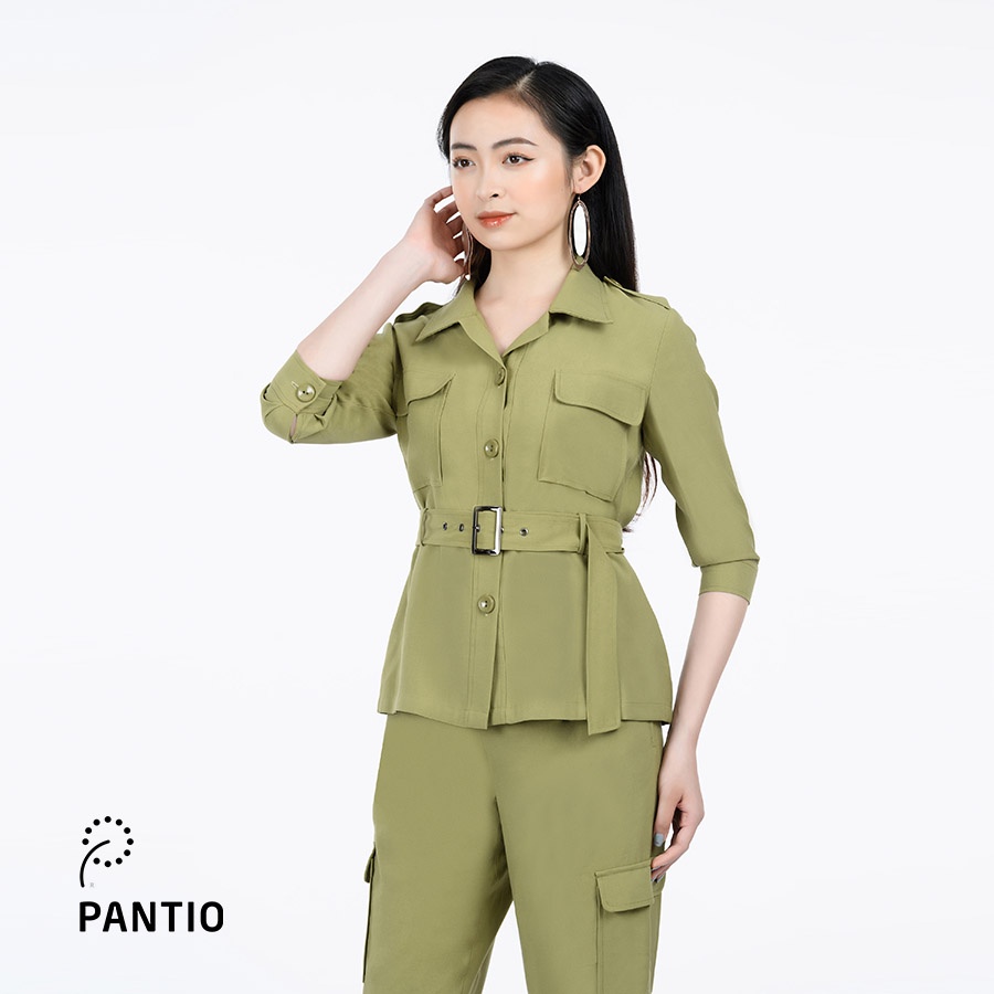 Áo sơ mi kiểu chất liệu thô thiết kế bo eo dáng suông BAK52299- PANTIO