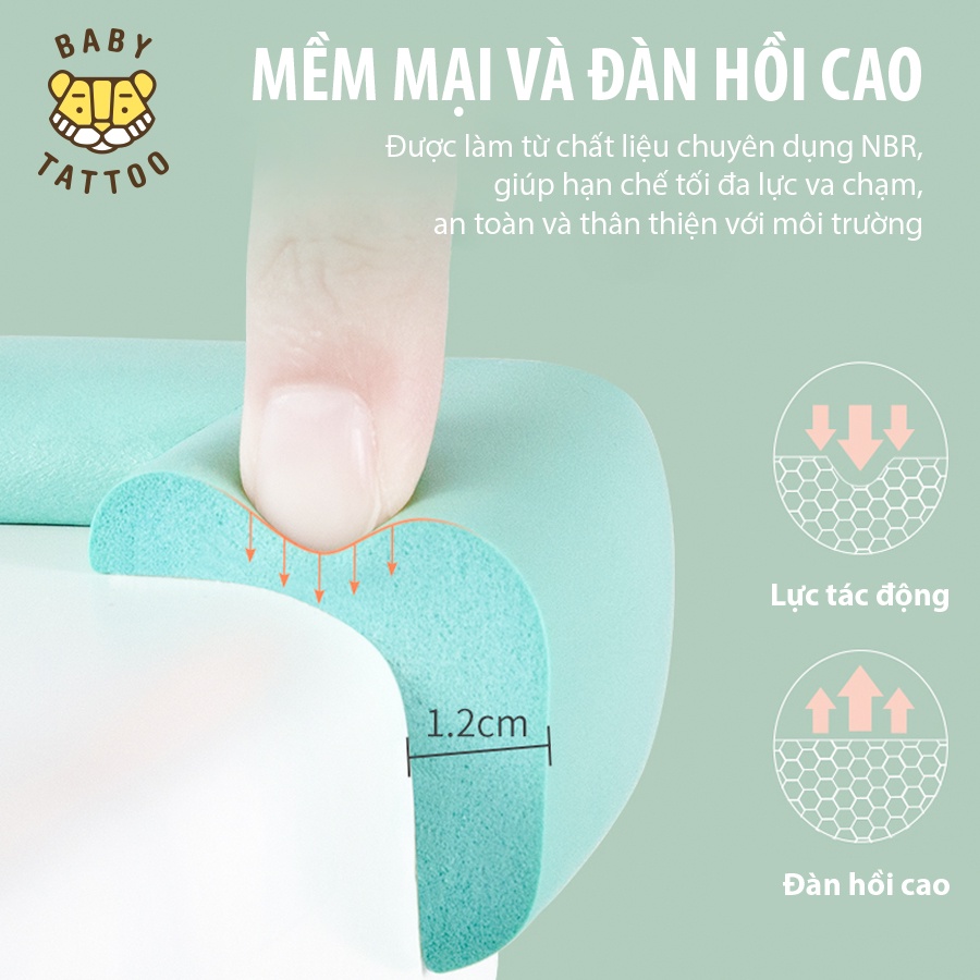 BABY TATTOO Cuộn Xốp Bọc Cạnh Bàn Dài 2m, Góc Bàn Chữ L Bảo Vệ An Toàn Cho Bé, Kèm Keo 3M