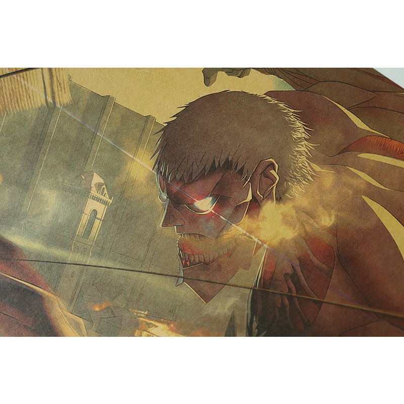 Áp phích treo tường trang trí nội thất hình attack on titan mikasa vs armored titan 50.5x35cm