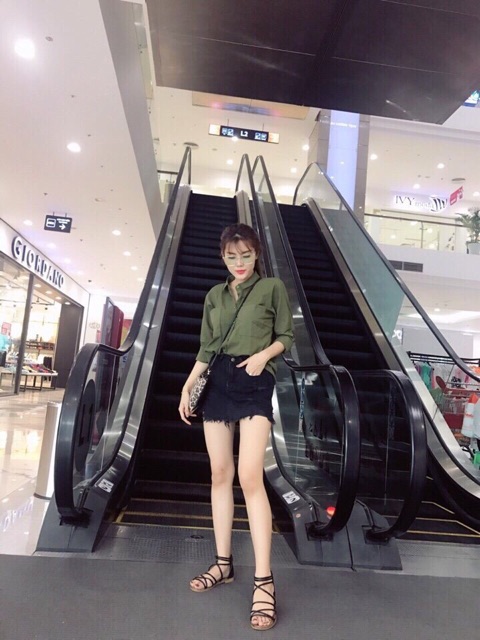 Sơ mi xanh rêu 2 túi