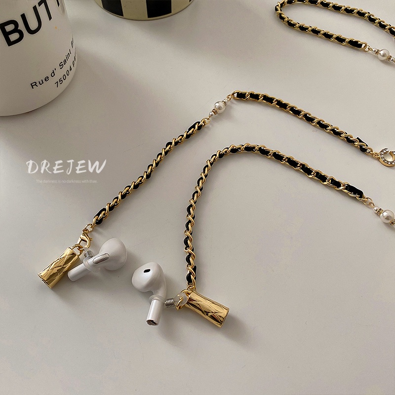 DREJEW Dây chuyền dây da đính đá ngọc trai phong cách Hàn Quốc thời trang dễ phối đồ