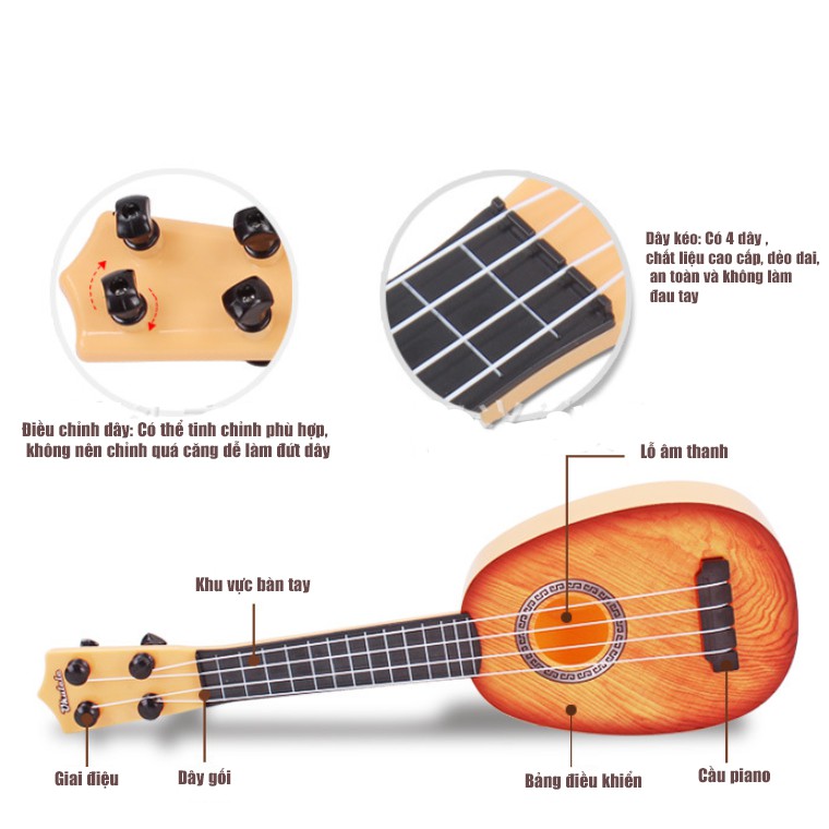 Đàn Ghita Nhựa Cho Bé - Đàn Ukulele Mini Giả Gỗ