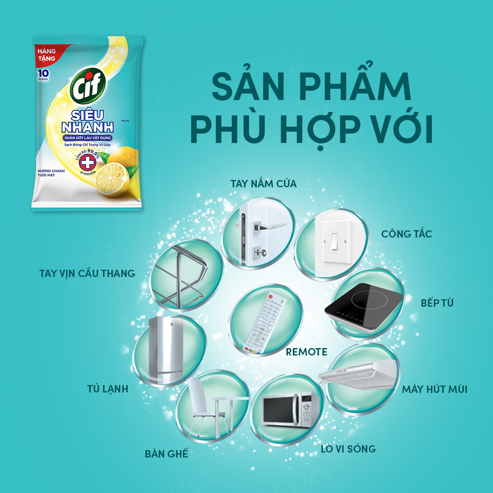 [HC GIFT] Khăn ướt lau vật dụng Cif Siêu Nhanh gói 10 miếng