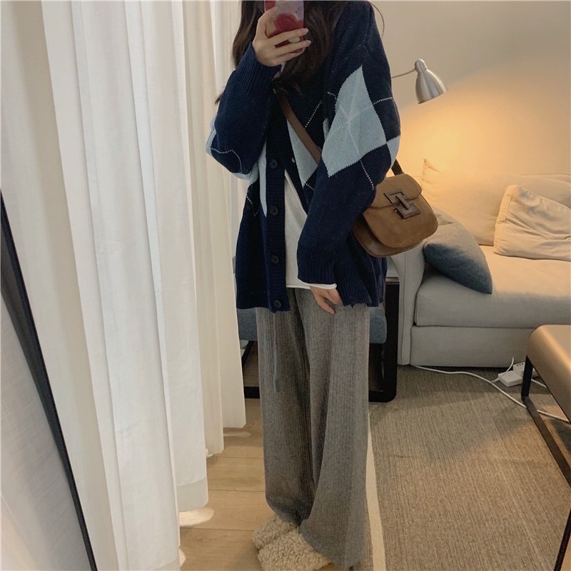 Áo cardigan len Quảng châu  họa tiết ziczac caro màu đen trắng phong cách hàn quốc vintage ulzzang AC3 | BigBuy360 - bigbuy360.vn